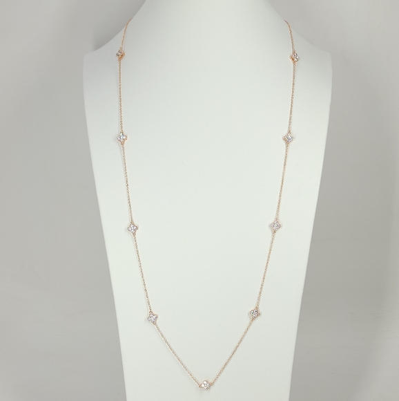 NEW Clover Pave Double Sides CZ Choker Necklace - Picture 2 of 16